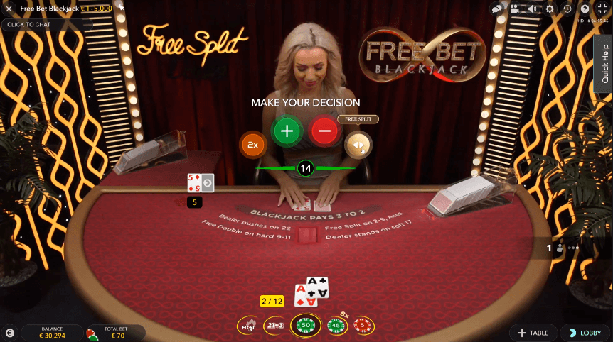 Free Bet Blackjack (Evolution Gaming) Image 1